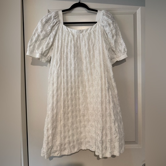 Maeve Anthropologie Eyelet Mini Dress Babydoll White Small Petite EUC - Picture 4 of 7